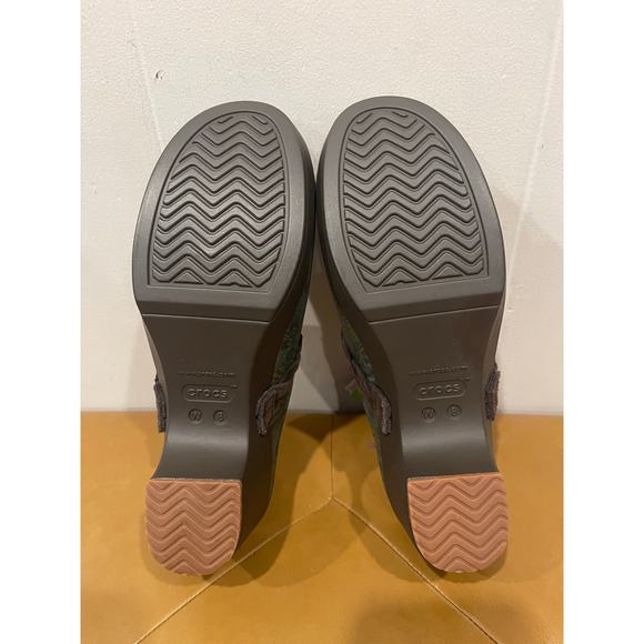 Crocs cobbler clogs Sarah Graphic Brown Boho Floral Leather detail Womens Size 8 - Picture 8 of 9